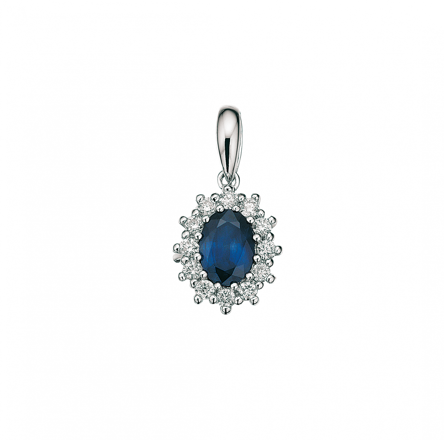 14 kt. hvg. Roset vedhæng 0,27ct.W.si+Safir