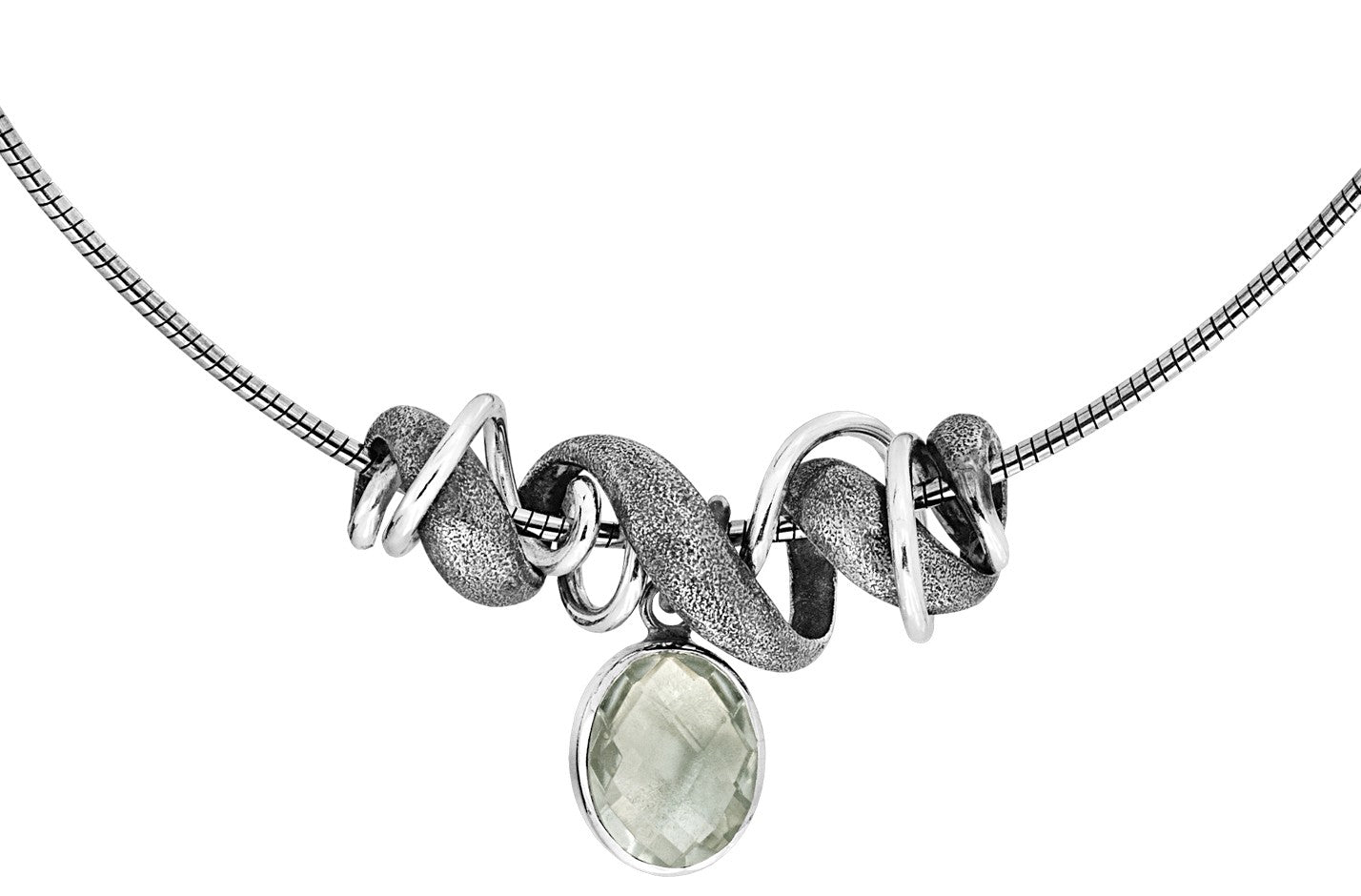 Sølv collier oxyd. m/Prasiolite